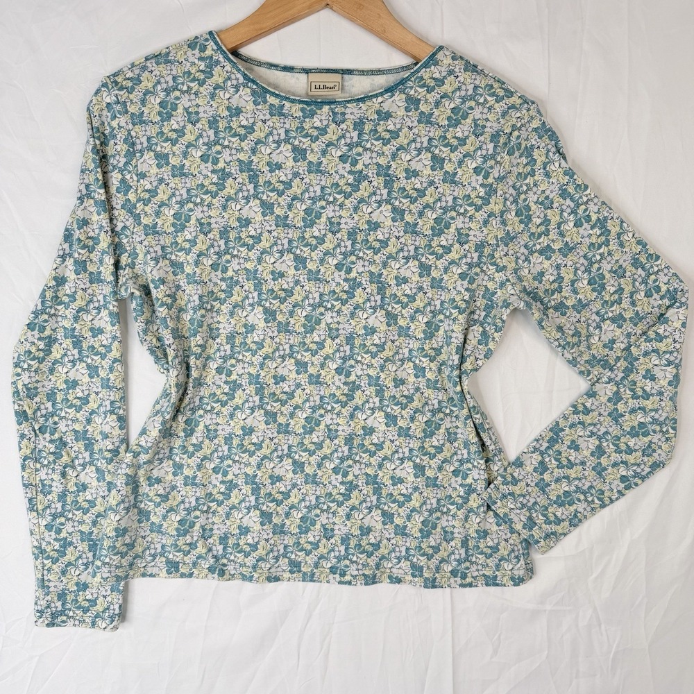 LL Bean Floral Cottagecore Long Sleeve TShirt Women's SZ-P To P 19" L 21" Cotton